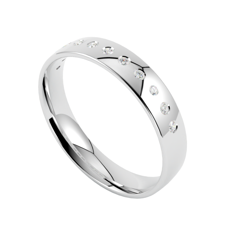 Biała obrączka ślubna z regularnie rozmieszczonymi brylantami